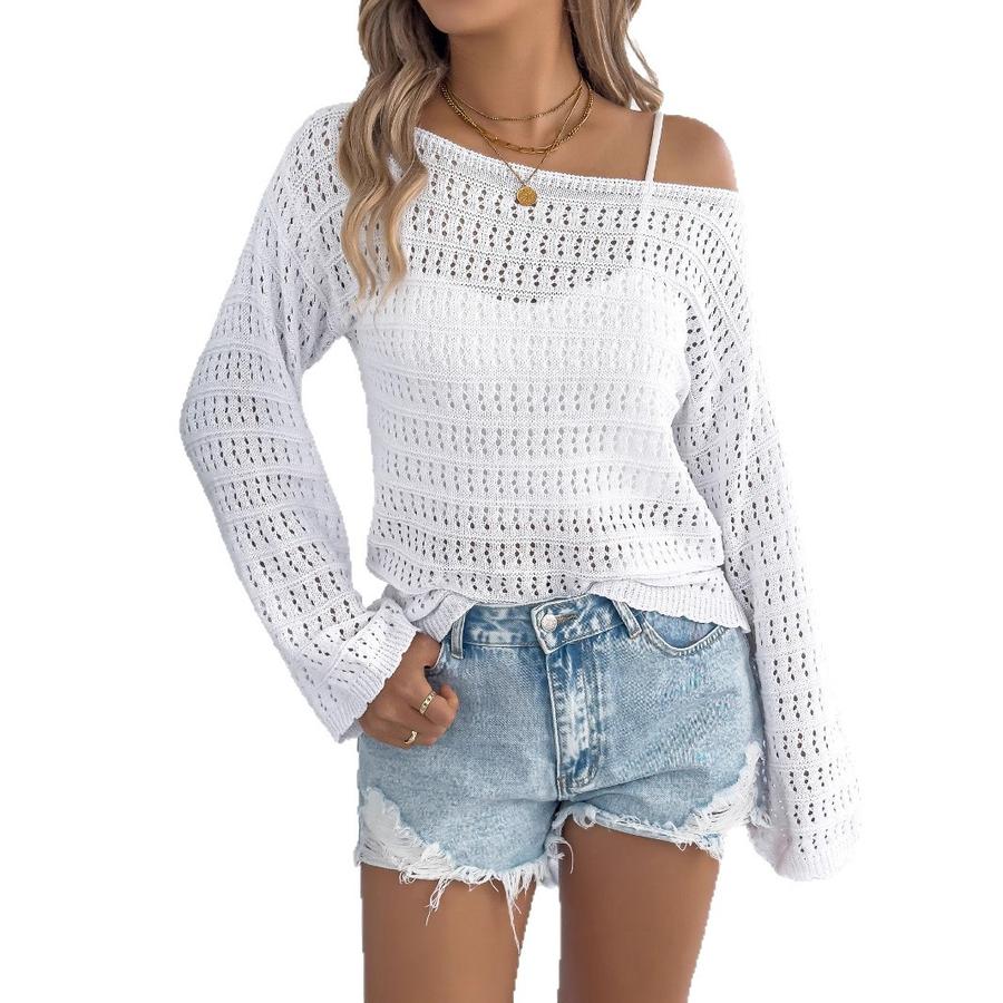 Vroege Herfst Uitgesneden Lange Mouwen Gebreide Trui Casual Los Buitenkleding Dameskleding