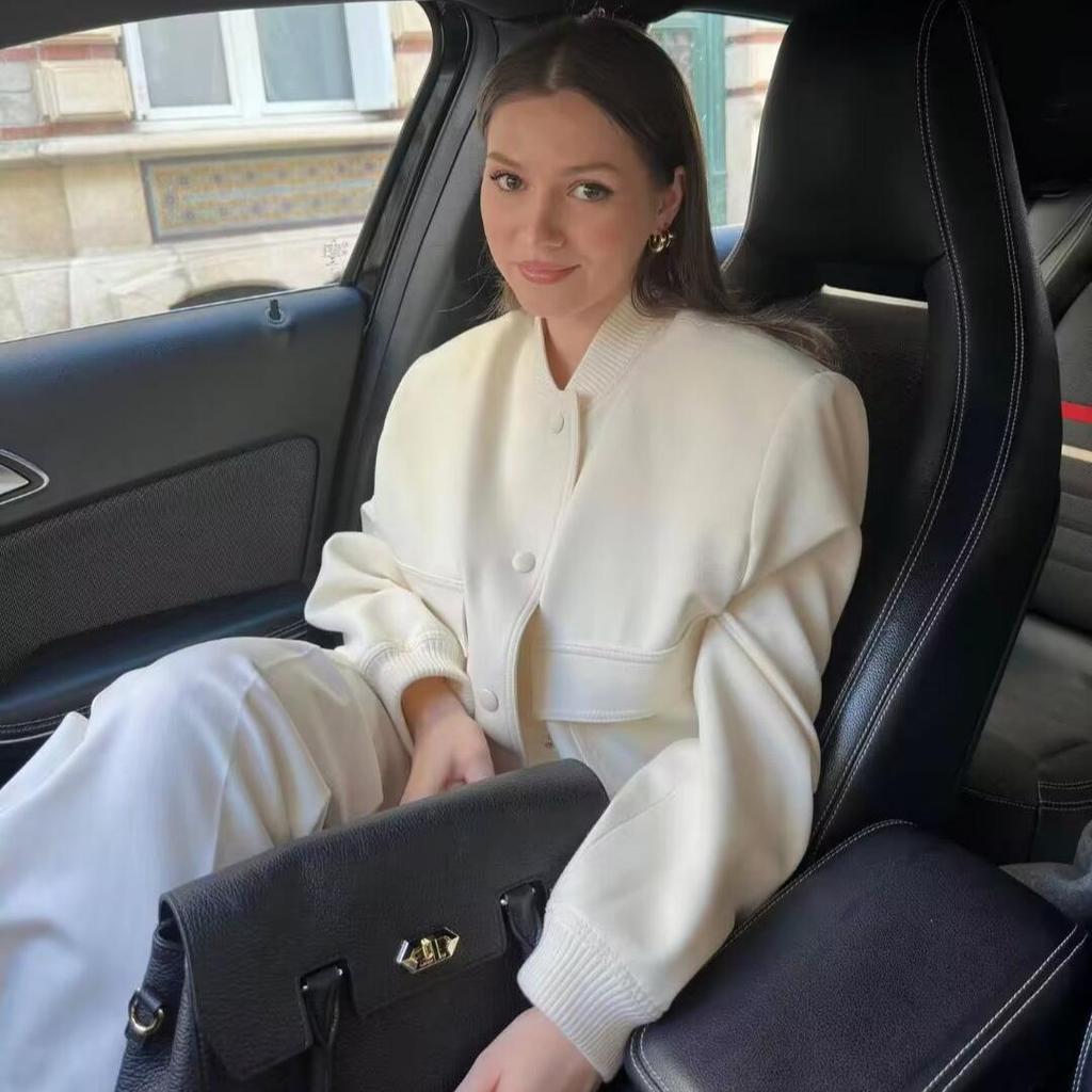 2024 Women's European & American Style Autumn Bomber Jacket with Large Pockets