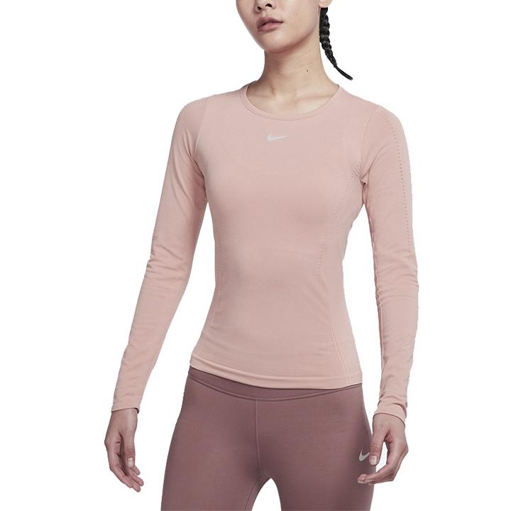 Nike Solid Color Crew Neck Slim Fit Long Sleeve Fitness Top Women Tops Pink DD0594-609
