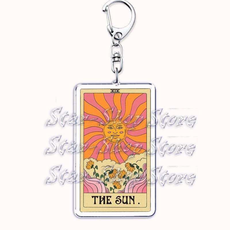 Popular Culture Halloween Tarot Card Keychains for Accessories Moon Luna Death Keyring Jewelry Fans Lovers Friends Reader Gifts