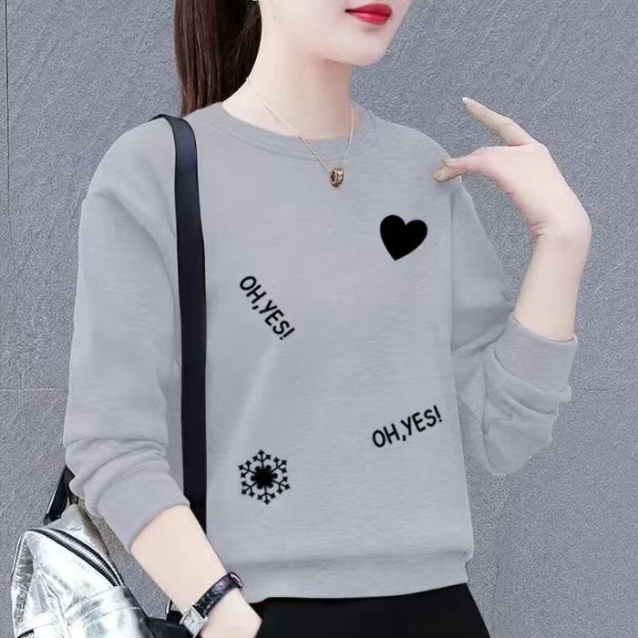 Korean Style Women's Plus Size Sweatshirt, 2023 Loose Fit, Printed Long Sleeve Round Neck Top, Slimming Mom's Clothing.