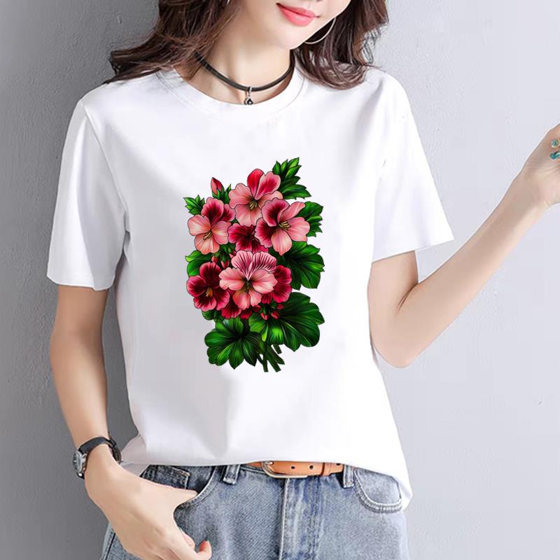 ATrendy Fashionable New Women's Commuter Instagram Summer Printed Base Layer T-shirt Short-sleeved Round Neck  polyester fabric