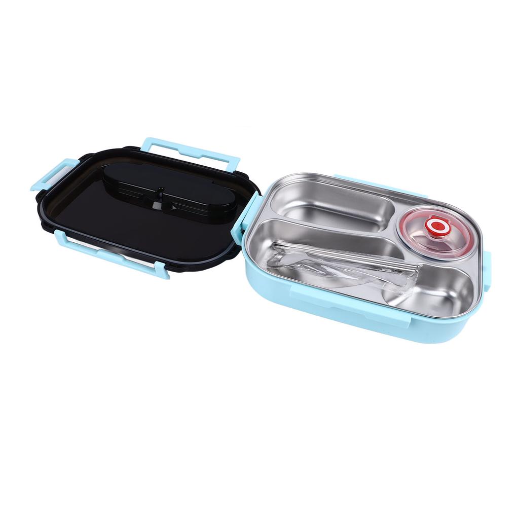 2L Divided Lunch Box 4 Compartments Stainless Steel Portable Food Containers with Chopsticks Spoon for Work Travel
