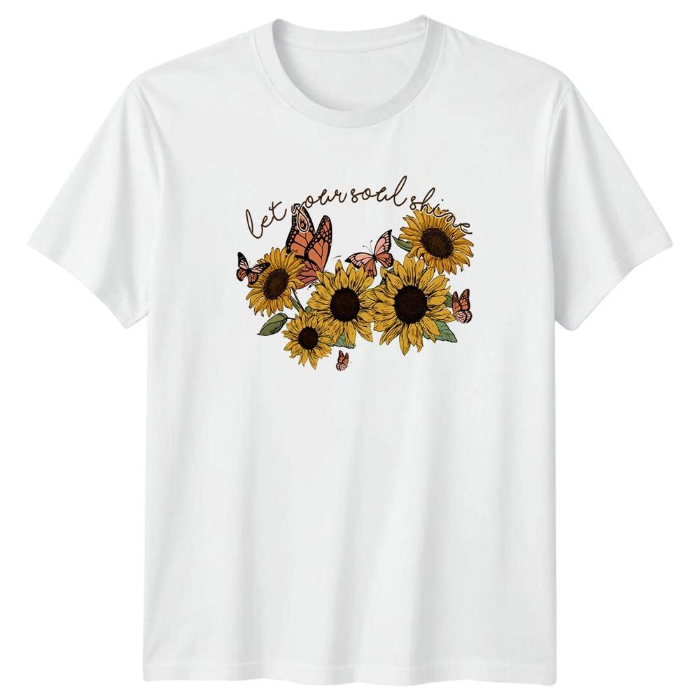 Let Your Soul Shine Unisexs TShirt Sunflower Butterfly Floral Nature Birthday S