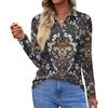Dame Mote Casual Revers Kortermet Langermet Print Skjorte Dame Knapper Opp Topper