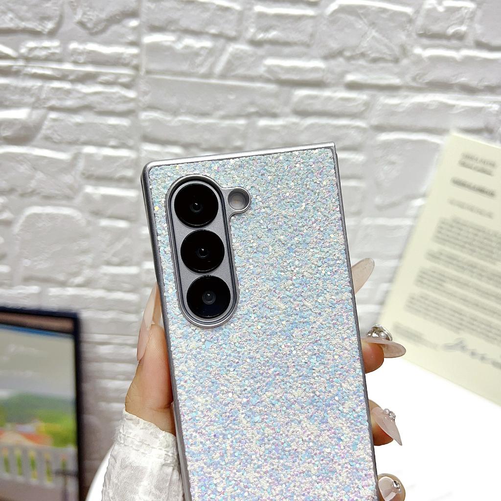 For Samsung Galaxy Z Fold6 5G Case Rubberized Silver Edge Phantom Glitter Hard PC Phone Cover