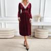 Autumn New Christmas Vintage Party Lace V-Neck Velvet Dress