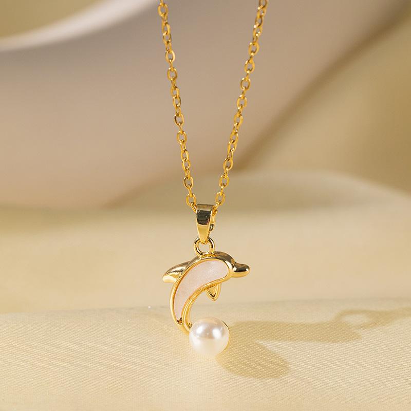 

Korean versatile 18k gold pearl conch flower necklace, temperament copper inlaid zirconium collarbone chain fashion shell necklace batch