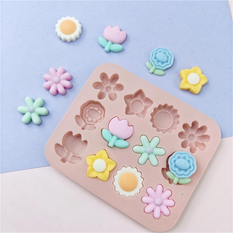 12 Cavities Flower Silicone Molds Fondant Molds for Epoxy Resin Making Soap Cake Decoration Candy Chocolate Baking Tool