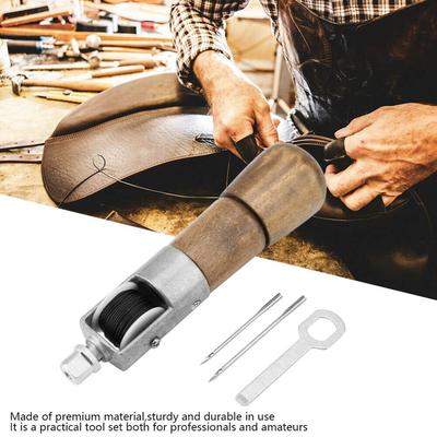 Leder-Näh-Handwerkswerkzeug-Set, automatische Verriegelung, Nähahle, Schraubenschlüssel, 2 Nadeln, schwarzer Faden