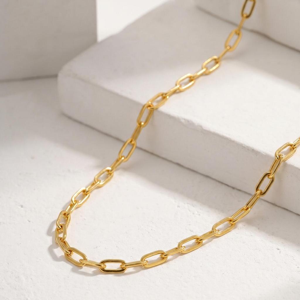 Dainty Paperclip Chain Necklace Stainless Steel 2mm Thin Rectangle Link Non Tarnish Jewelry for Women