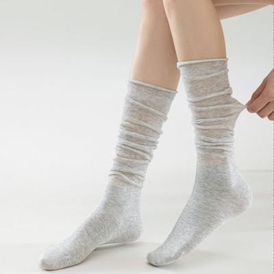 Female Spring and Summer Thin Style Pure Cotton Roll Edge Breathable Calf Socks