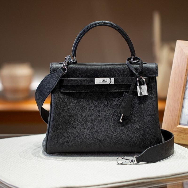 Inner Seam Top Layer Cowhide Togo Leather Bag With Double Shoulder Straps (H09-2528KL)