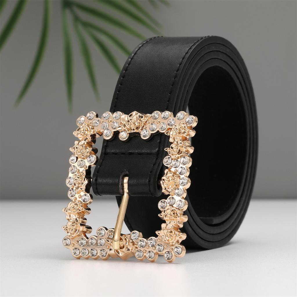 Belt Women'S Rhinestone Square Buckle Decoration With Jeans, Trousers, Blazer, Pin Buckle Belt