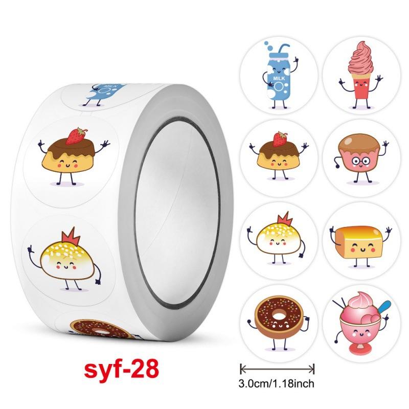 1 Roll 500Pcs Cute Cartoon Cake Food Baking Stickers Cute Dessert Seals Gift Packaging Labels 1 roll sticker