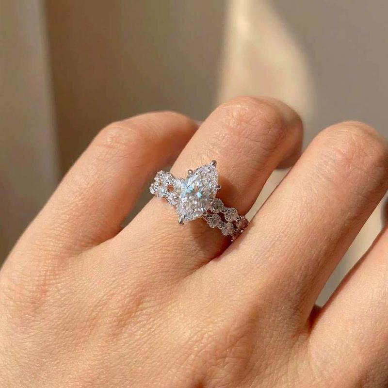 925 Silver New Fashion Design Marquise Cubic Zirconia Set Rings for Women Modern Trend Bridal Wedding Sparkling Jewelry