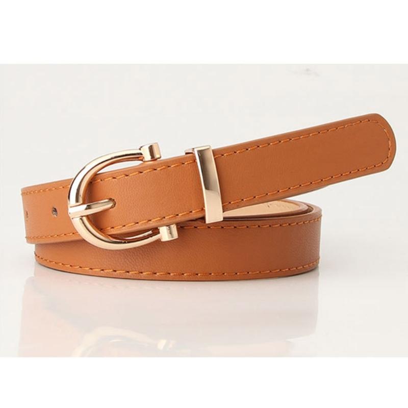 Adjustable Golden Oval Shape Buckle Thin Belt PU-leather All-match Belt Hot Girl Women Waist Belt for Coat Skirts Jeans