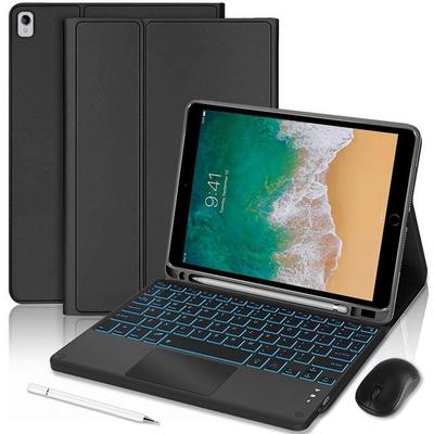 Funda Teclado para iPad Air 3 10,5" / iPad Pro 10,5" - Efecto Cuero Negro con Teclado Retroiluminado + Ratón + Lápiz
