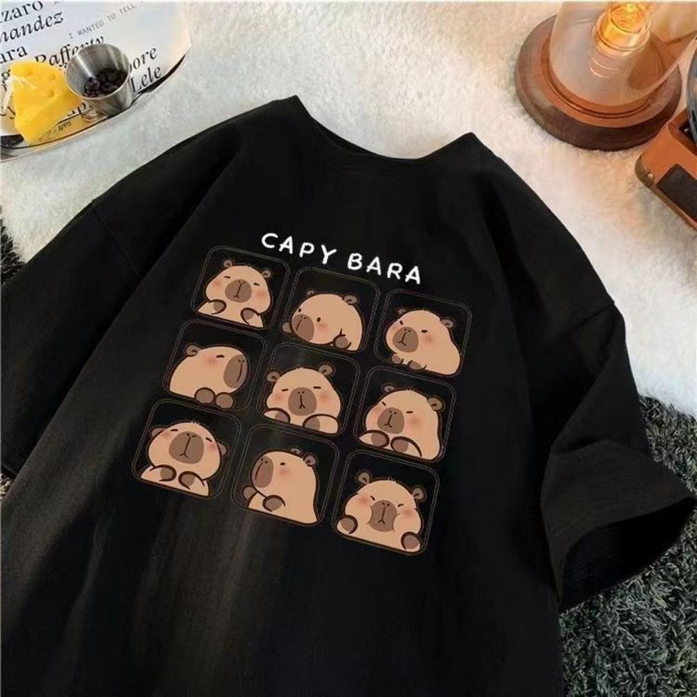 Capybara  Girl Tshirt Cotton Short Sleeve Top Summer Fashion Cartoon Cute Clothes Fashion Kawaii Tee Anime