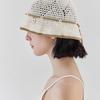 VARZAR Heart Chain Crochet Ribbon Bucket Hat Beige
