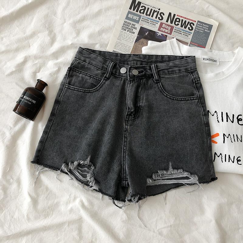 Pants Fashion Versatile Women's Summer High-waisted Thin Thin Section Loose A-line Wide-leg Pants Broken Holes Burlap Sub Denim Shorts Individuality