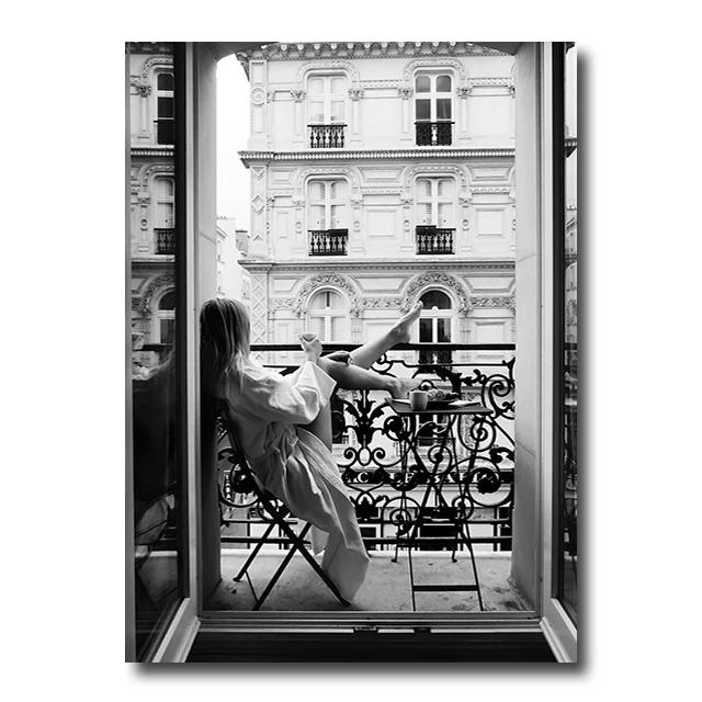 Vintage Mode Väggkonst Poster Tryck Svartvitt Canvasmålning Heminredning Kvinna Bilder Vardagsrum Cuadros