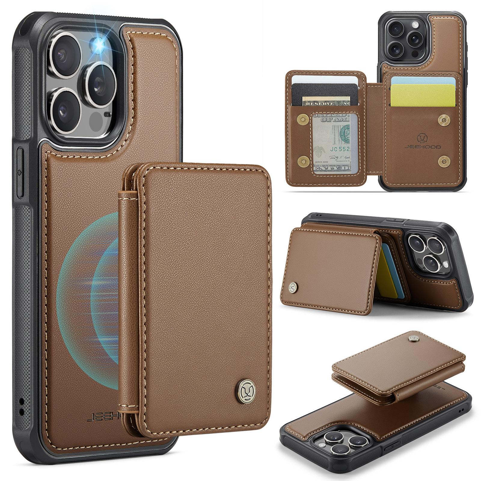 

For iPhone 13 Pro Case Leather Mobile Cover with Detachable Magnetic Card Bag Brown