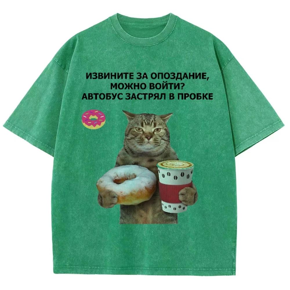 Unisex Fit Oversized Short Sleeved T-Shirts Graphic Tees Cat Donuts Pattern Creative Tops Summer for Women Men Female