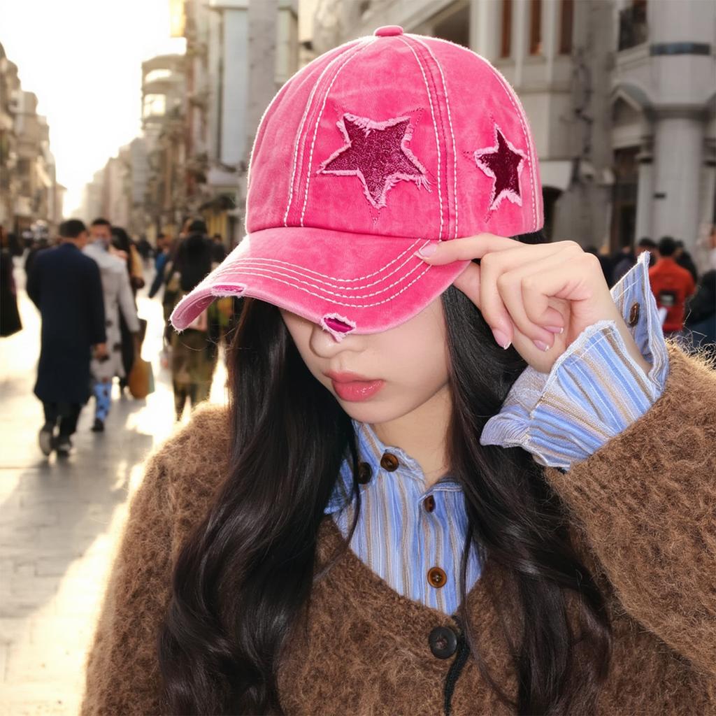 Fashionable Baseball Caps Five Point Star Baseball Cap With Curved Brim And Ponytail Design For Women Outdoor Sports