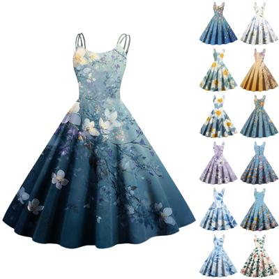 Sexy schulterfreies Punk-Vintage-Kleid mit Blumendruck für Damen