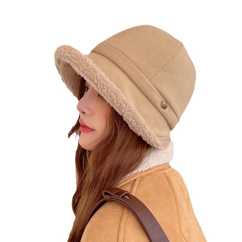 Herbst und Winter Warme Fischerhut Damen Winter Hepburn Stil Plus Samt Achteckiger Hut Zeigt Gesicht Klein Vielseitig Plüsch Großer Kopf Beckenhut