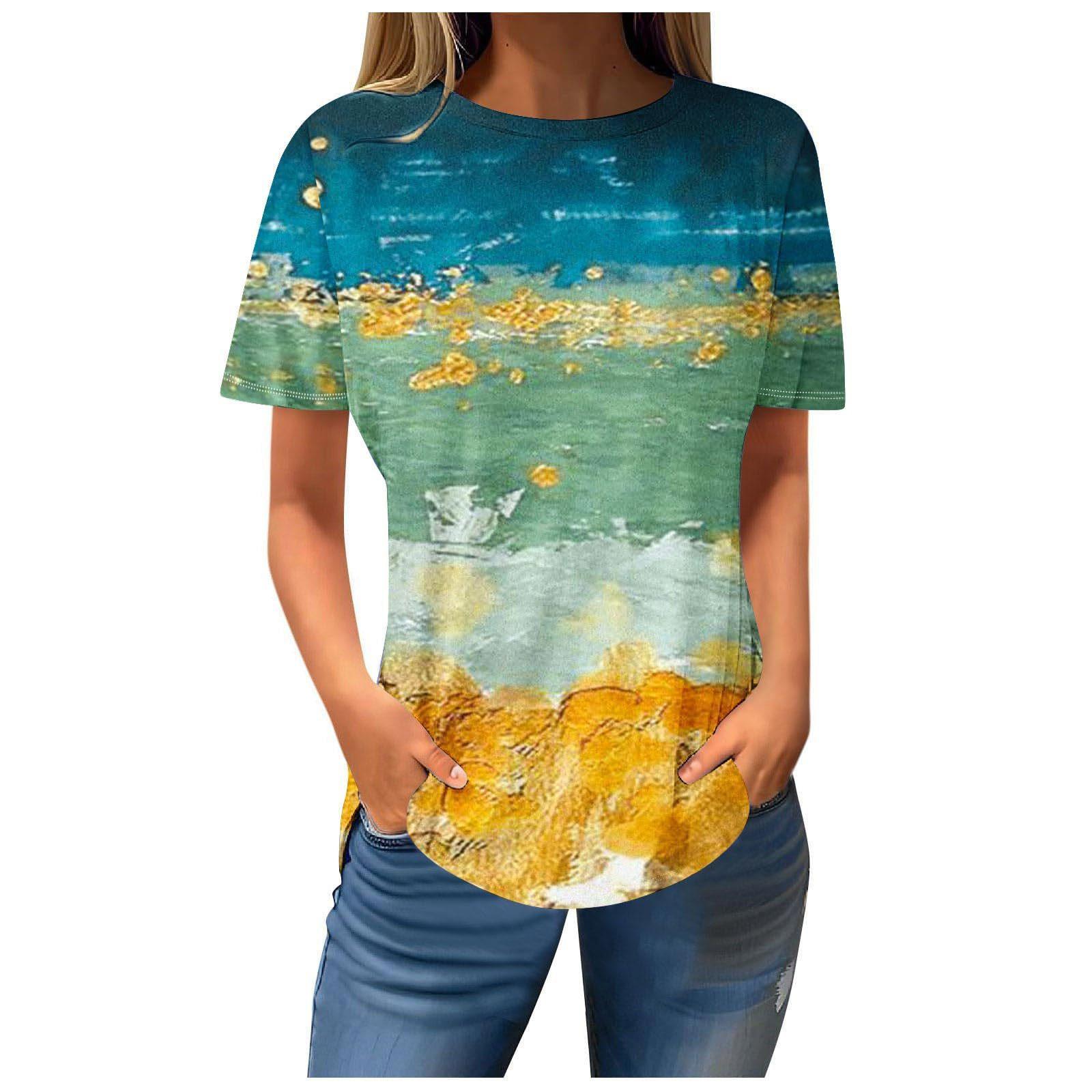 

Летние футболки с круглым вырезом и 3D абстрактным мраморным принтом, модные повседневные женские футболки с коротким рукавом 6XL