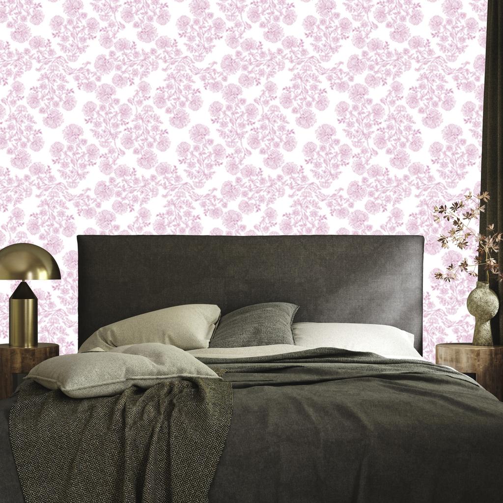 Wallpaper Flowers white and powder pink, white background for living room and bedroom 50x1000