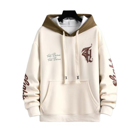 Winter Men Hoodie with Hood Drawstring Letter Printing Color-blocked Hip Hop Style Oversized Thickened Warmth Rentention Outerwear