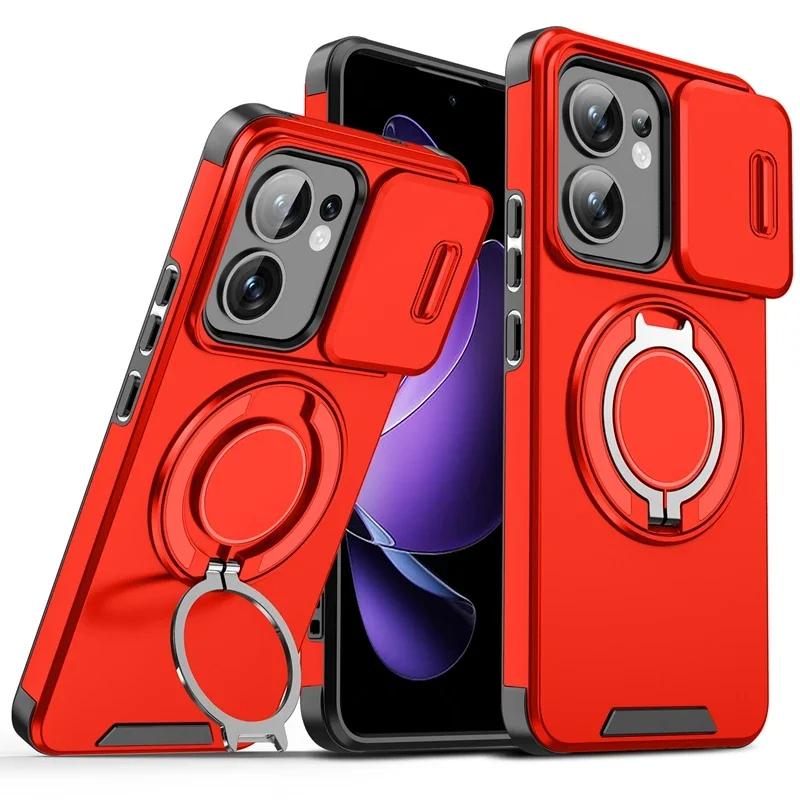 Armor Shockproof Magnetic Ring Stand Holder phone Case For OPPO Reno 13 13F 13 F Reno13 Pro 5G Slide Lens Protect Cover Funda