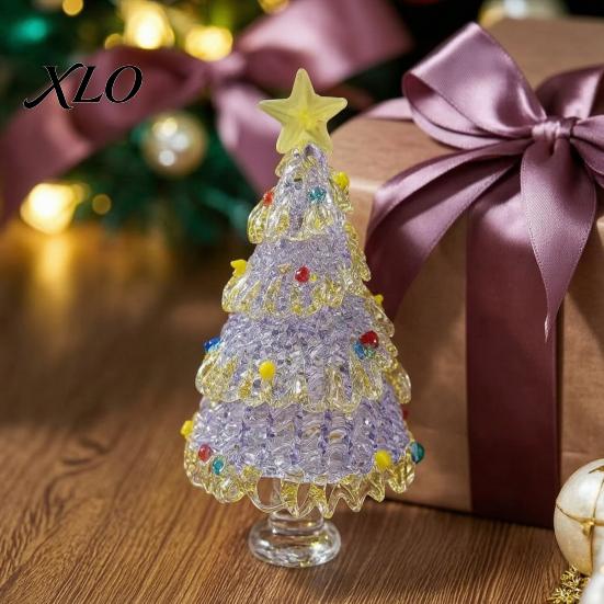 Festive Desk Decoration Hand Blown Glass Christmas Tree Figurine with Golen Star, Atmosphere Decor Mini Xmas Ornament, Handmade Desktop Holiday