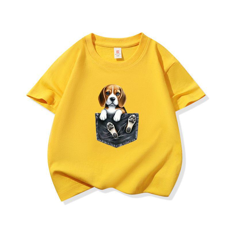 Kinder Katoenen T-shirt Schattige Zak Beagle Puppy Hond Grafisch Ronde Hals Korte Mouw T-shirt Casual Ademend Jongens Meisjes Zomer Top