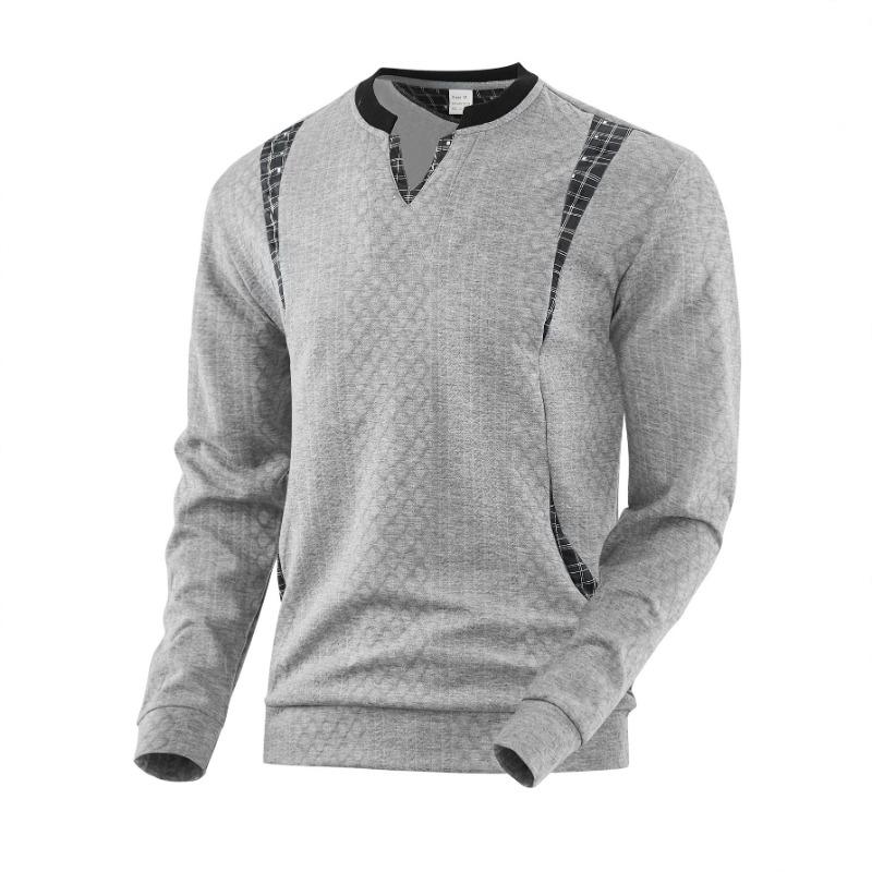 Men S V Neck Pullover Sweatshirt Long Sleeve Loose Fit Plaid Casual Top
