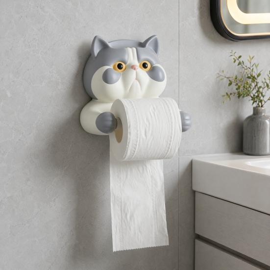 Toilet Paper Holder, Cat Shape Wall Mounted No Drilling Rack, with Phone Holder Multi-Purpose Bathroom Organizer