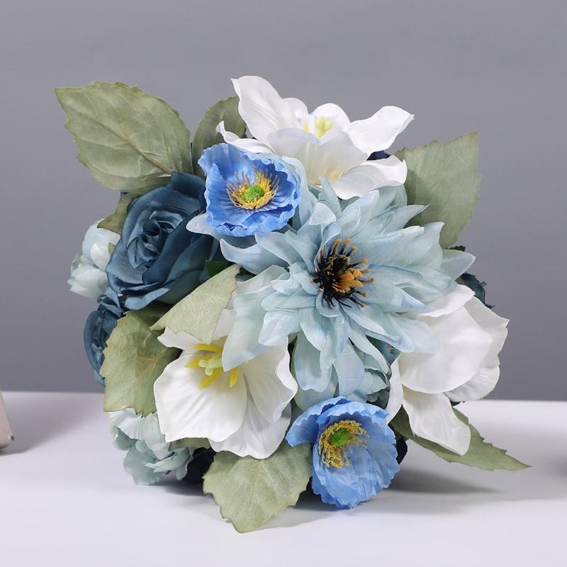 Wedding Bouquets with Ribbon for Bride Bridesmaid 30cm High Realistic Artificial Flower Bouquets for Wedding Photography