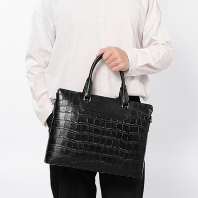 Pánská taška z pravé kůže, business aktovka na počítač, hovězí useň vrchní vrstvy, embosovaná, crossbody přes rameno, velkokapacitní
