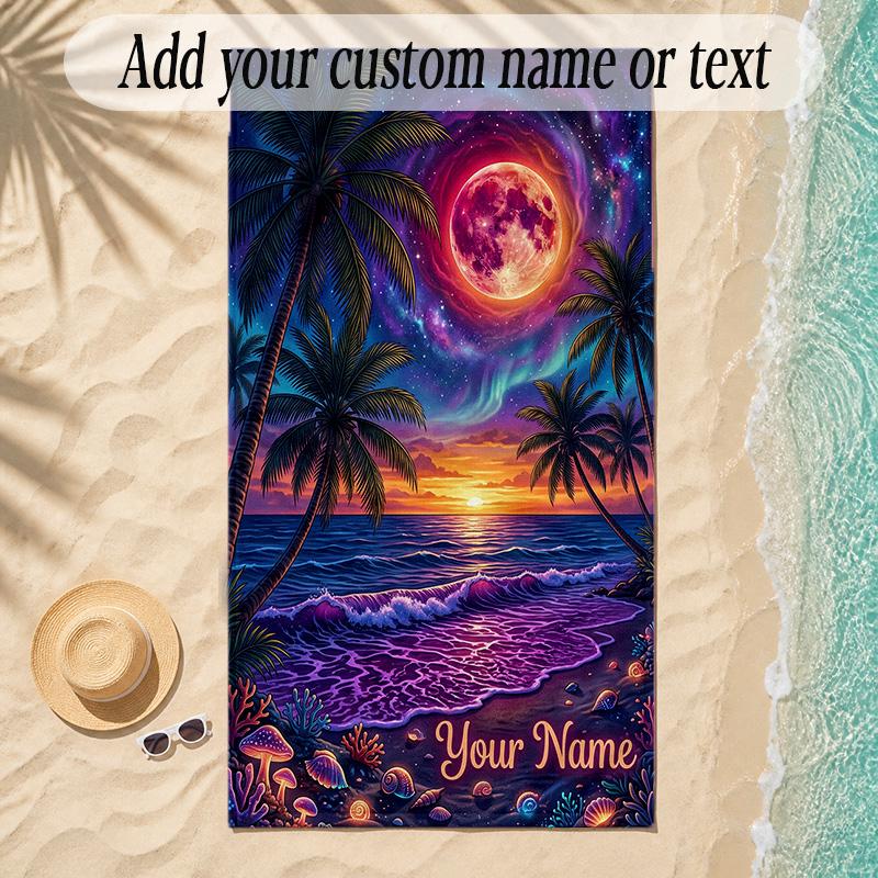 Mermaid Theme Soft Beach Towel Personalized Custom Name Text Towel Portable for Beach Pool Travel