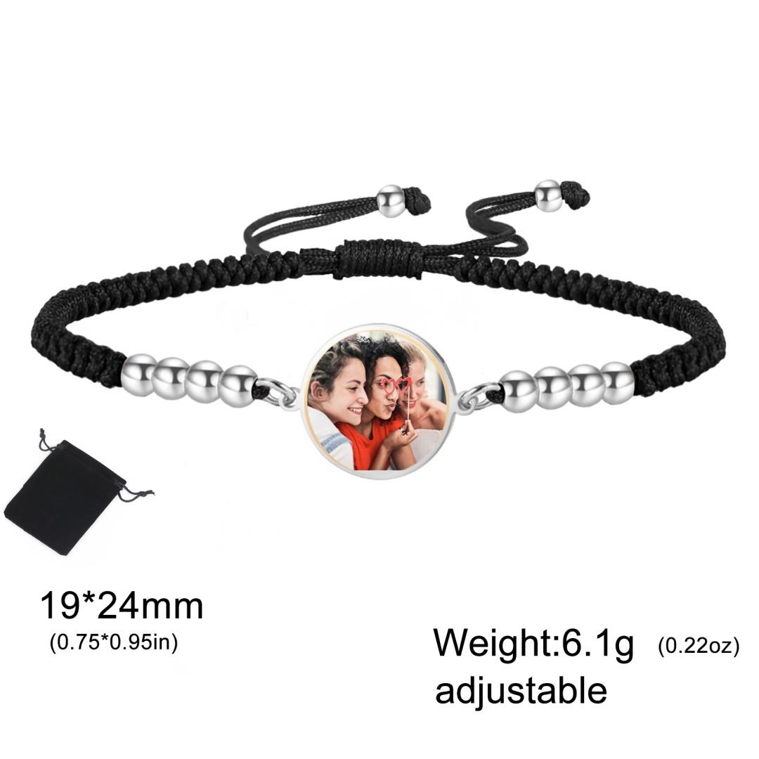 Customized photo picture bracelet stainless steel fashion personalized photo woven rope adjustable bracelet couple family gift