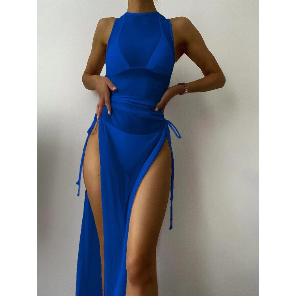 2023 Swimsuit Women's Split Three-point Solid Mesh Three-piece Bikini