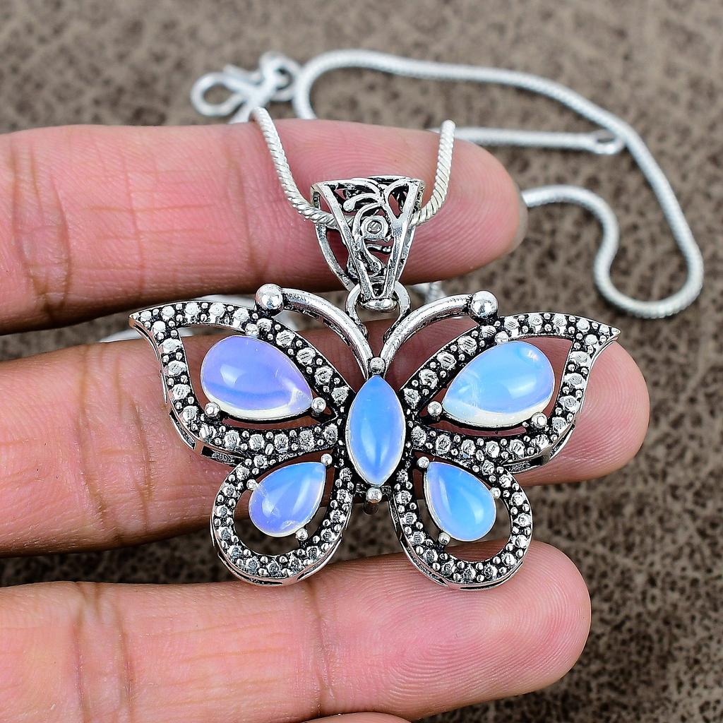 Milky Opal Gemstone Handmade 925 Sterling Silver Jewelry Pendant 1.65" KKG-300
