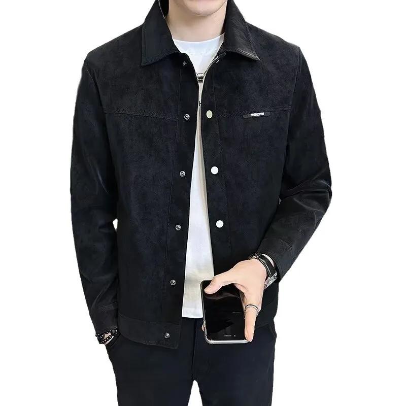 Trendy High-end Men's Jacket New  Model Casual Fashionable Top Layer Hollow Sleeve Loose Fit Border Collar Thickened