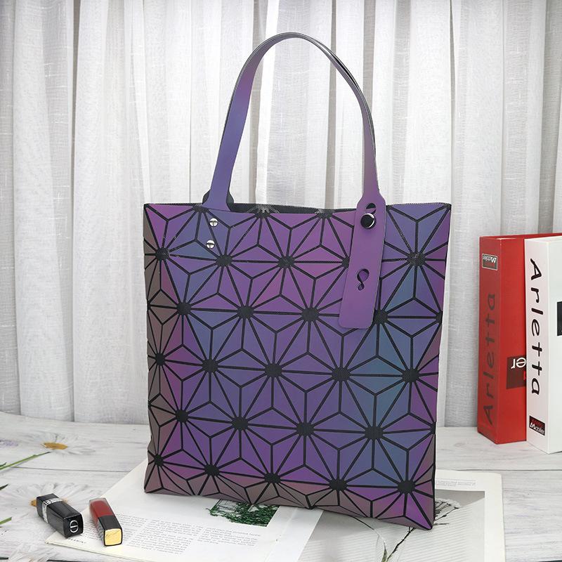 Shopping Bag Geometric Rhombus Folding Color-changing Luminous Handbag Women's Japanese Rhombus Fashion Shoulder Arm Bag