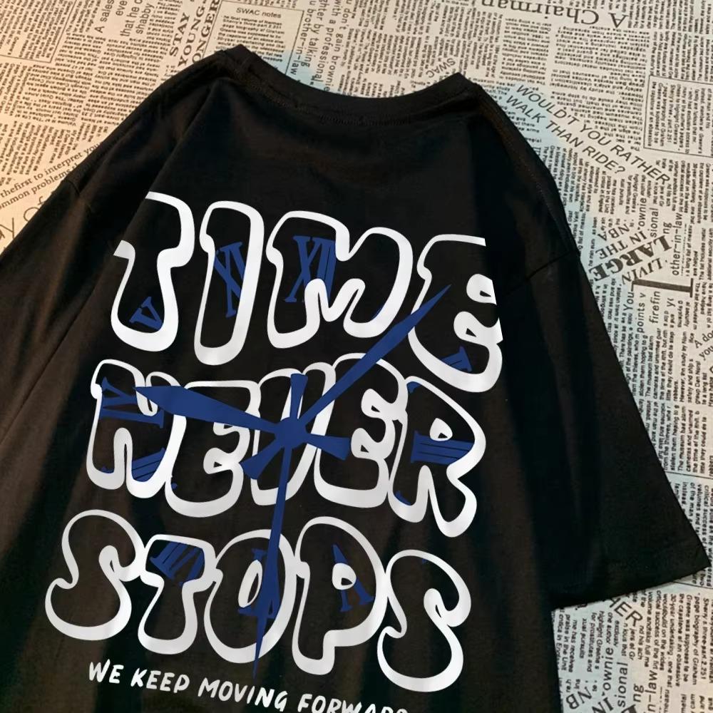 Time Never Stops We Keep Moving Forward T Shirt Mens Summer Cotton Tops Simplicity Casual Tshirts Summer Crewneck Tee Clothes