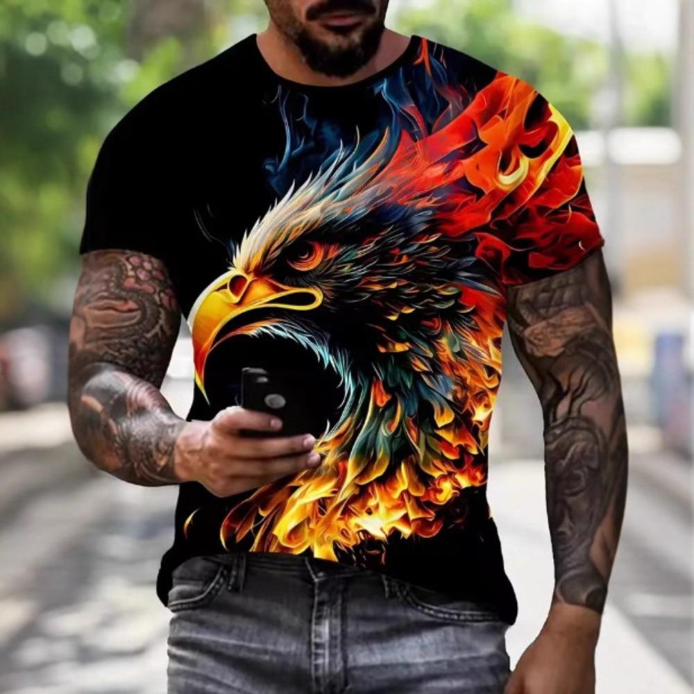 Summer Men's Casual Short Sleeved T-shirt Personality Cool Eagle Pattern 3D Printing Fashionable Comfortable Breathable Loose Sports Versatile T-shirt