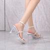 Summer new one-word belt versatile simple crystal heel sandals women wear transparent heel shoes